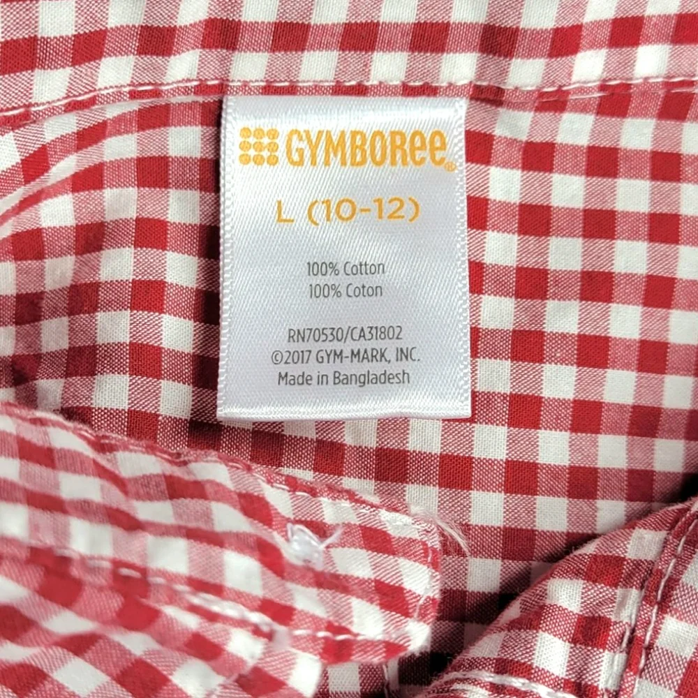 Gymboree Boy’s Red White Gingham Button Down Long Sleeve Shirt Size 10-12 Collar